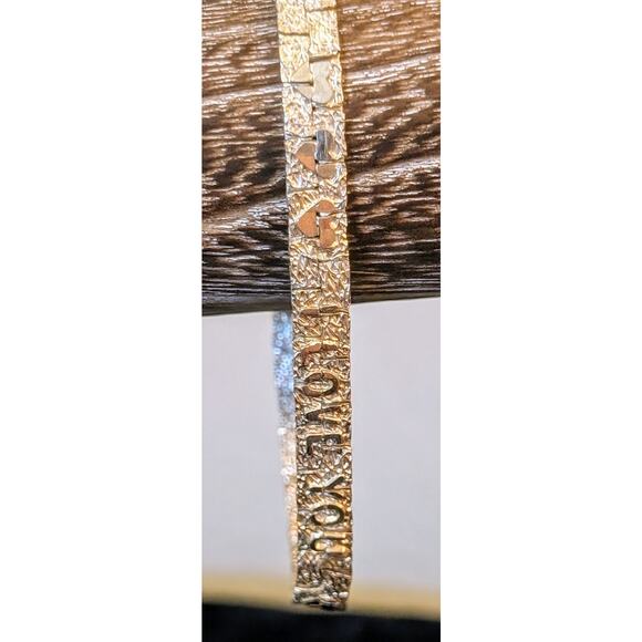 Vintage Silver Tone Silver Nugget 'I Love You' Bracelet W/ Fold Over Clasp - Picture 1 of 8